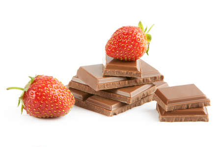 Chocolate and strawberries on a white backgroundの写真素材
