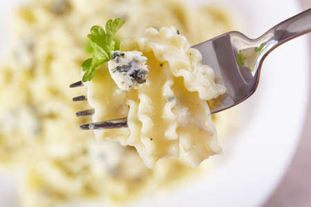 European cuisine. Pasta in cream sauce with blue cheeseの写真素材