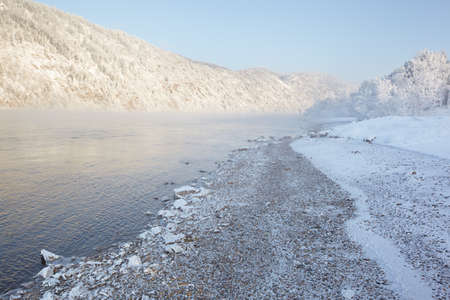 Russia, river Yenisei. Siberian frostsの写真素材
