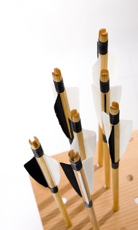 Traditional archery, arrows on whiteの写真素材