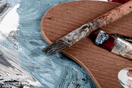 Painting brushes in artist studioの写真素材