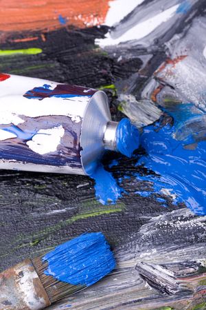 Painting brushes in artist studioの写真素材