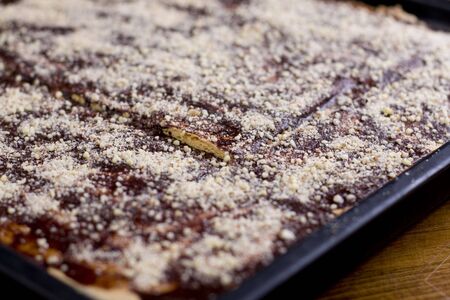 Forest fruits cake on wooden table
