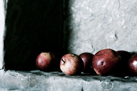 Apples still life on stone の写真素材