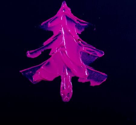 Christmas Tree hand painted with acrylic paint on the canvasの写真素材