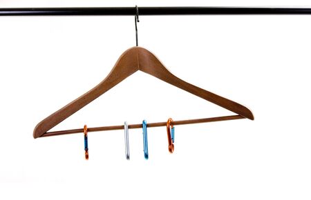 Climbing carabiners on hangerの写真素材