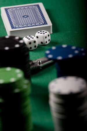  Casino gambling chips on green tableのeditorial素材