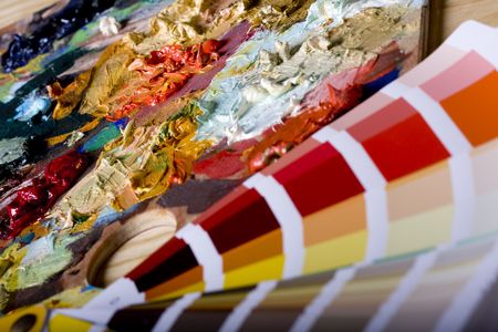 Color sampler compared to artistic paintの写真素材