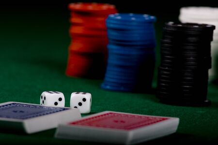  Casino gambling chips on green tableのeditorial素材