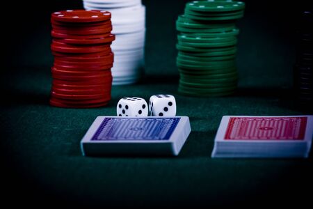 Casino gambling chips on green tableのeditorial素材