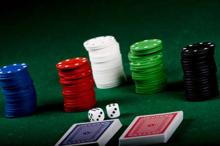  Casino gambling chips on green tableのeditorial素材