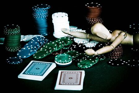  Casino gambling chips on green tableのeditorial素材