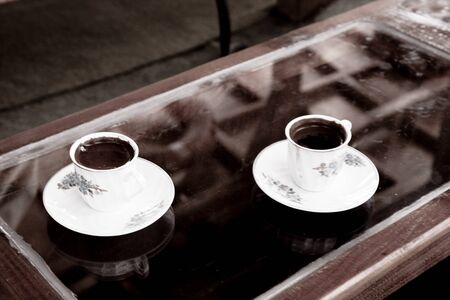 Traditional Turkish cafe served on a boatの写真素材
