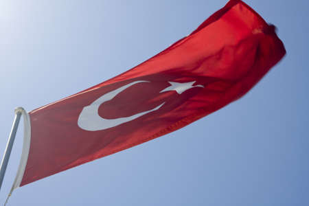 Red Turkish flag on the boat