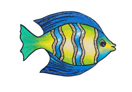 yellow-blue decorative fish isolate for decoration and as a design elementの写真素材