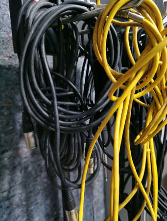 wires for audio equipment, electricians. Yellow and black wiresの写真素材