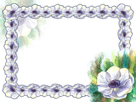 A rectangular frame of anemone colors with a color design on the background, with copy spaceの写真素材