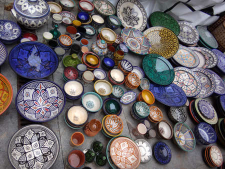 Moroccan market with national utensilsの写真素材