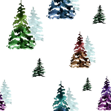 Set of Christmas trees of different shadeson a white background seamless pattern, Design for Christmas and Winter Holidaysの写真素材