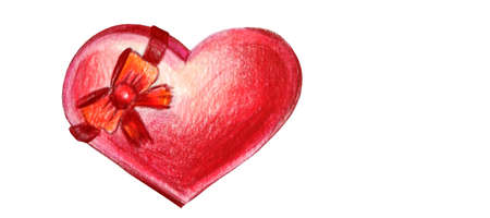 Happy Valentine's day elements drawn with color pencils, gift heart with heart for your romantic projects isolated on white backgroundの写真素材