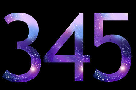 numbers 3, 4, 5, in the color of the galaxy on a black backgroundの写真素材
