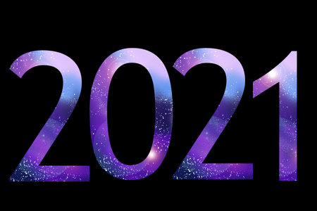 numbers 2021 in the color of the galaxy on a black background