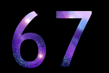 numbers 6, 7, in the color of the galaxy on a black backgroundの写真素材