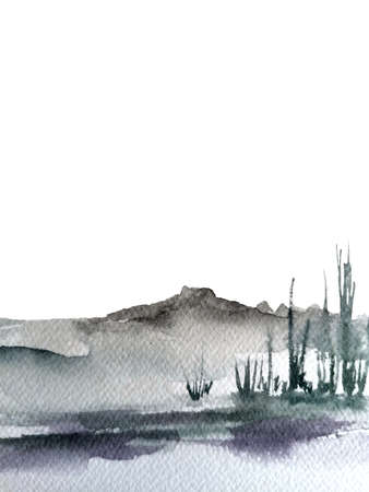 Spring landscape watercolor drawing sketchの写真素材