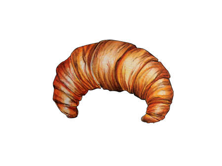 croissant watercolor pencils drawing isolated on white backgroundの写真素材