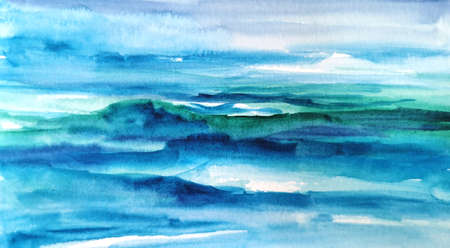 summer background of a watercolor seascapeの写真素材