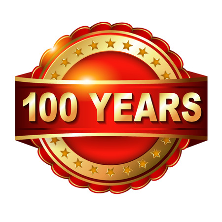 100 years anniversary golden 
label with ribbon.の写真素材