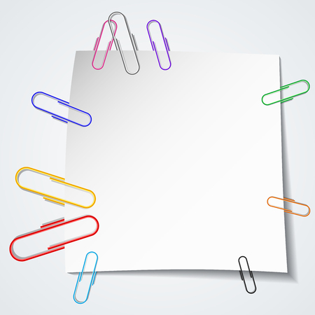 Color paper clip isolated on paper white background.    
Vector illustration.のイラスト素材