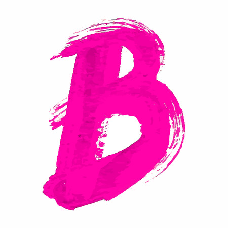 B - Pink handwritten letter on white background. Acrylic colors. 
Vector Illustration.のイラスト素材
