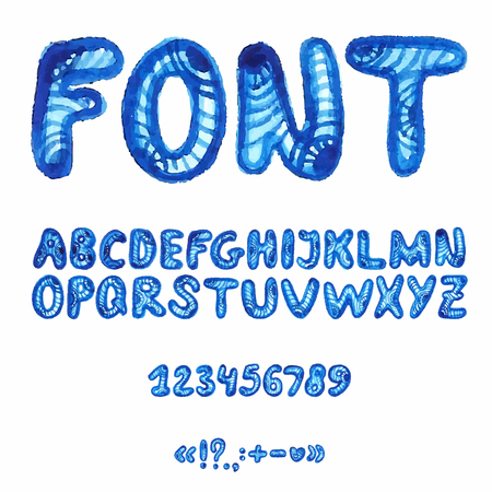 Handwritten watercolor alphabet with symbols. 
Vector Illustration.のイラスト素材