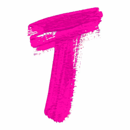 T - Pink handwritten letter on white background. Acrylic colors. 
Vector Illustration.のイラスト素材