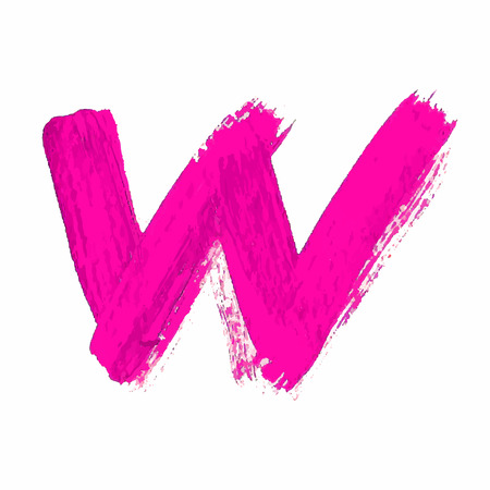 W - Pink handwritten letter on white background. Acrylic colors. 
Vector Illustration.のイラスト素材
