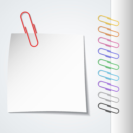 Color paper clip isolated on paper white background.    
Vector illustration.のイラスト素材
