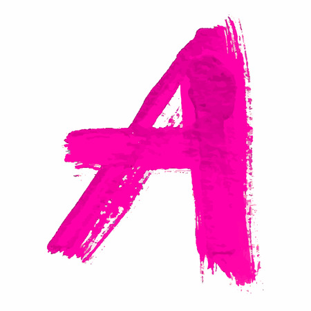 A - Pink handwritten letter on white background. Acrylic colors. 
Vector Illustration.のイラスト素材