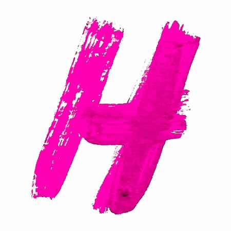 H - Pink handwritten letter on white background. Acrylic colors. 
Vector Illustration.のイラスト素材
