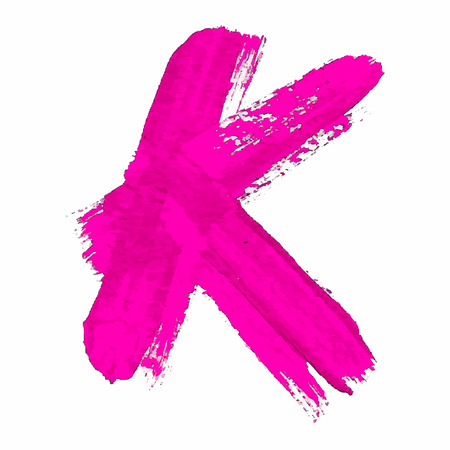 K - Pink handwritten letter on white background. Acrylic colors. Vector Illustration.のイラスト素材
