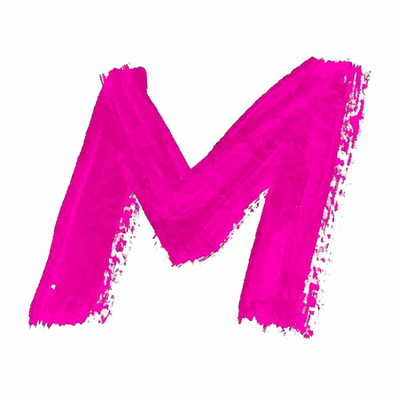 M - Pink handwritten letter on white background. Acrylic colors. Vector Illustration.のイラスト素材