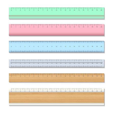 Wood and colors school rulers isolated on white background.    
Vector illustration.のイラスト素材