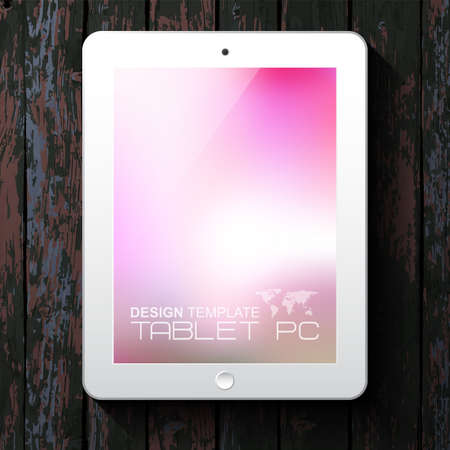 White tablet PC with blurred background. Isolated on wooden background. Vector illustration.のイラスト素材
