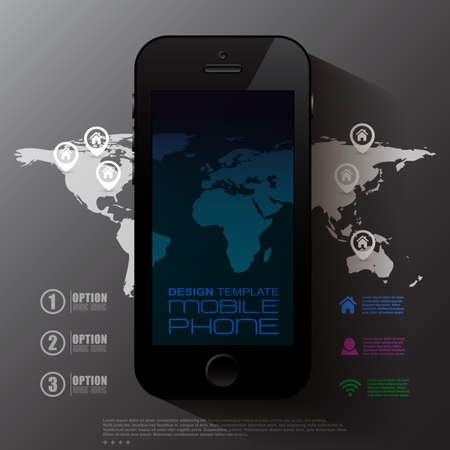 Black smart phone template display with map background. Vector illustration.のイラスト素材