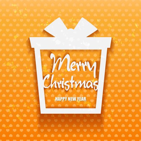 Happy New Year and Merry Christmas Gift
greeting card on orange background. 
Vector illustration.のイラスト素材