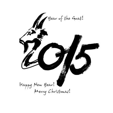 Calligraphy 2015 Happy New Year sign with goat isolated on white background.
Vector illustration.のイラスト素材