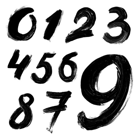 Black handwritten numbers on white background. Acrylic colors. Vector Illustration.のイラスト素材