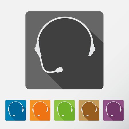 Headphone square icons set of support with long shadow. Flat style.Vector Illustration.のイラスト素材