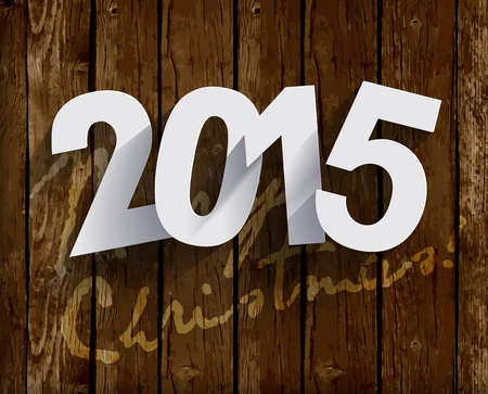 2015 White Paper Origami card on wood background.Vector illustration.のイラスト素材