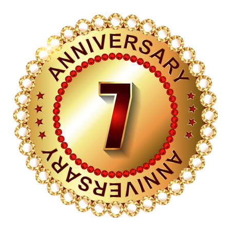 7 Years anniversary golden label.の写真素材
